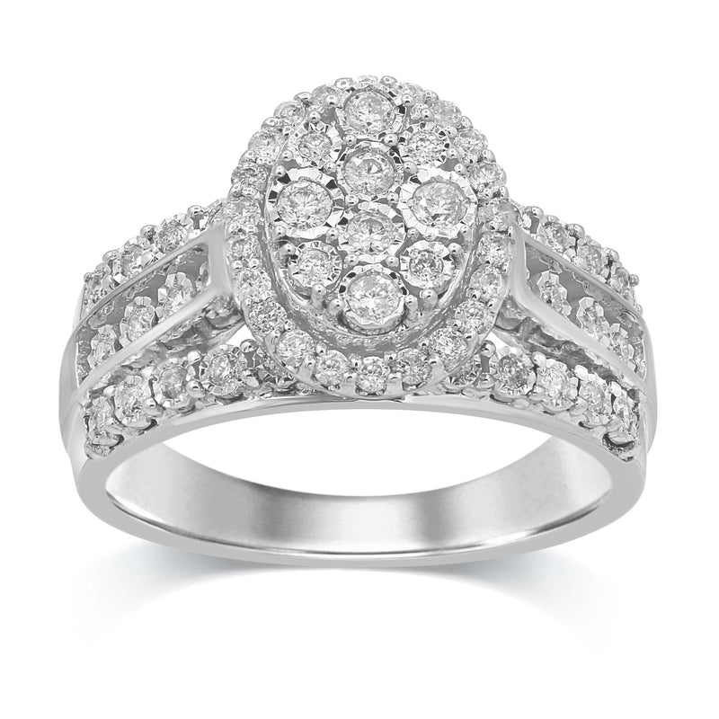 Brilliant Illusion Oval Miracle Halo Ring with 0.50ct of Diamonds in Sterling Silver Rings Bevilles 