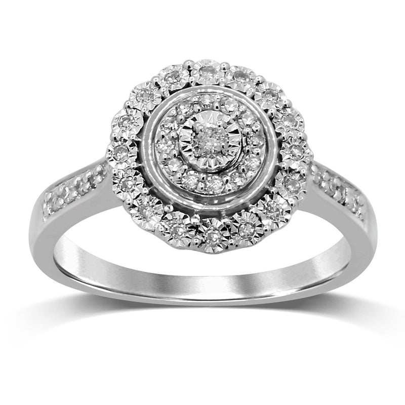Brilliant Miracle Double Halo Ring with 1/5ct of Diamonds in Sterling Silver Rings Bevilles 