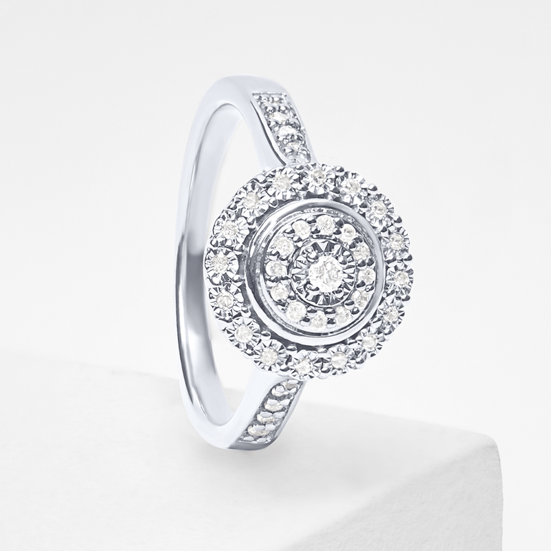 Brilliant Miracle Double Halo Ring with 1/5ct of Diamonds in Sterling Silver Rings Bevilles 