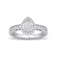 Pear Halo Ring with 0.10ct of Diamonds in Sterling Silver Rings Bevilles 