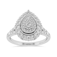 Pear Halo Ring with 1/5ct of Diamonds in Sterling Silver Rings Bevilles 