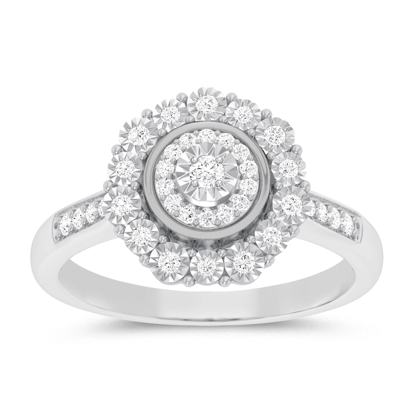 Miracle Little Halo Ring with 0.15ct of Diamonds in Sterling Silver Rings Bevilles 