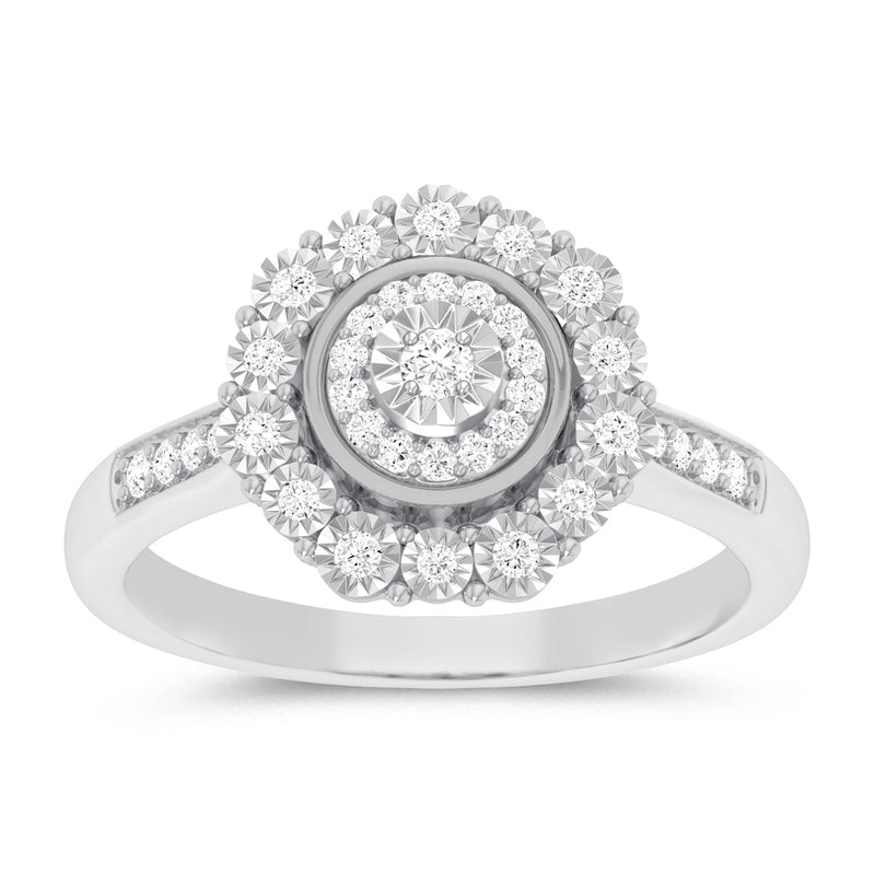 Miracle Little Halo Ring with 0.15ct of Diamonds in Sterling Silver Rings Bevilles 