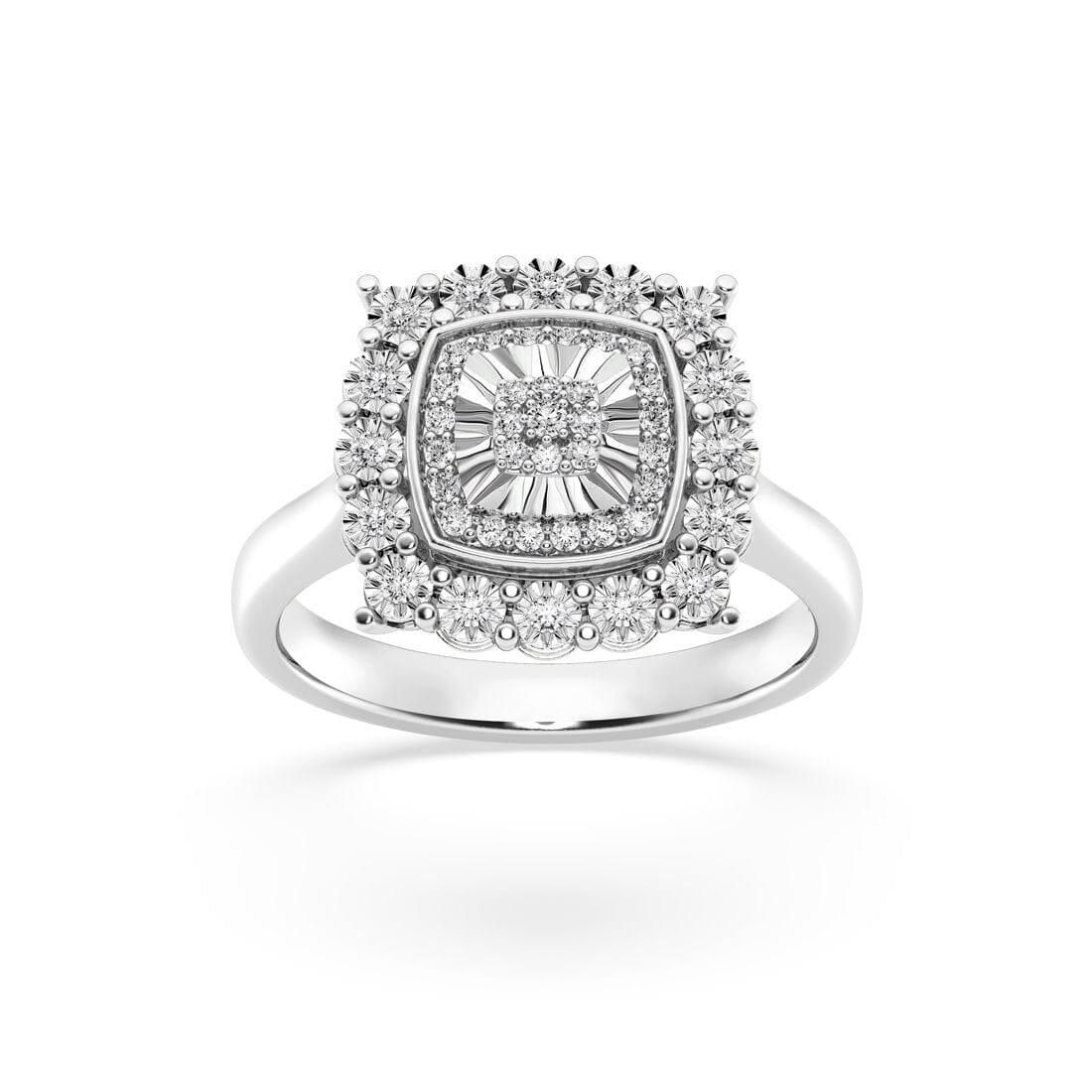 Cushion Shape Halo Ring with 0.15ct of Diamonds in Sterling Silver Rings Bevilles 