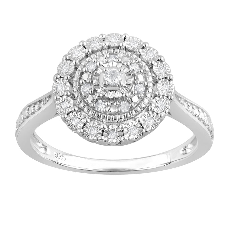 Miracle Halo Round Cluster Ring with 0.10ct of Diamonds in Sterling Silver Rings Bevilles 