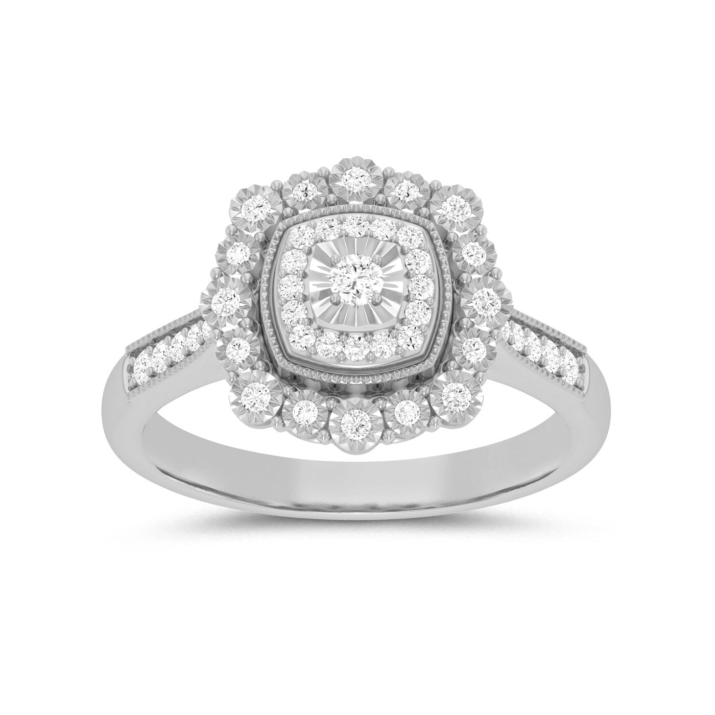 Fancy Surround Cushion Shaped Ring With 0.15ct of Diamonds in Sterling Silver Rings Bevilles 
