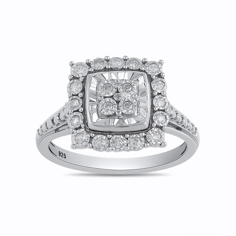 Miracle Surround Halo Square Look Ring with 0.15ct of Sterling Silver Rings Bevilles 