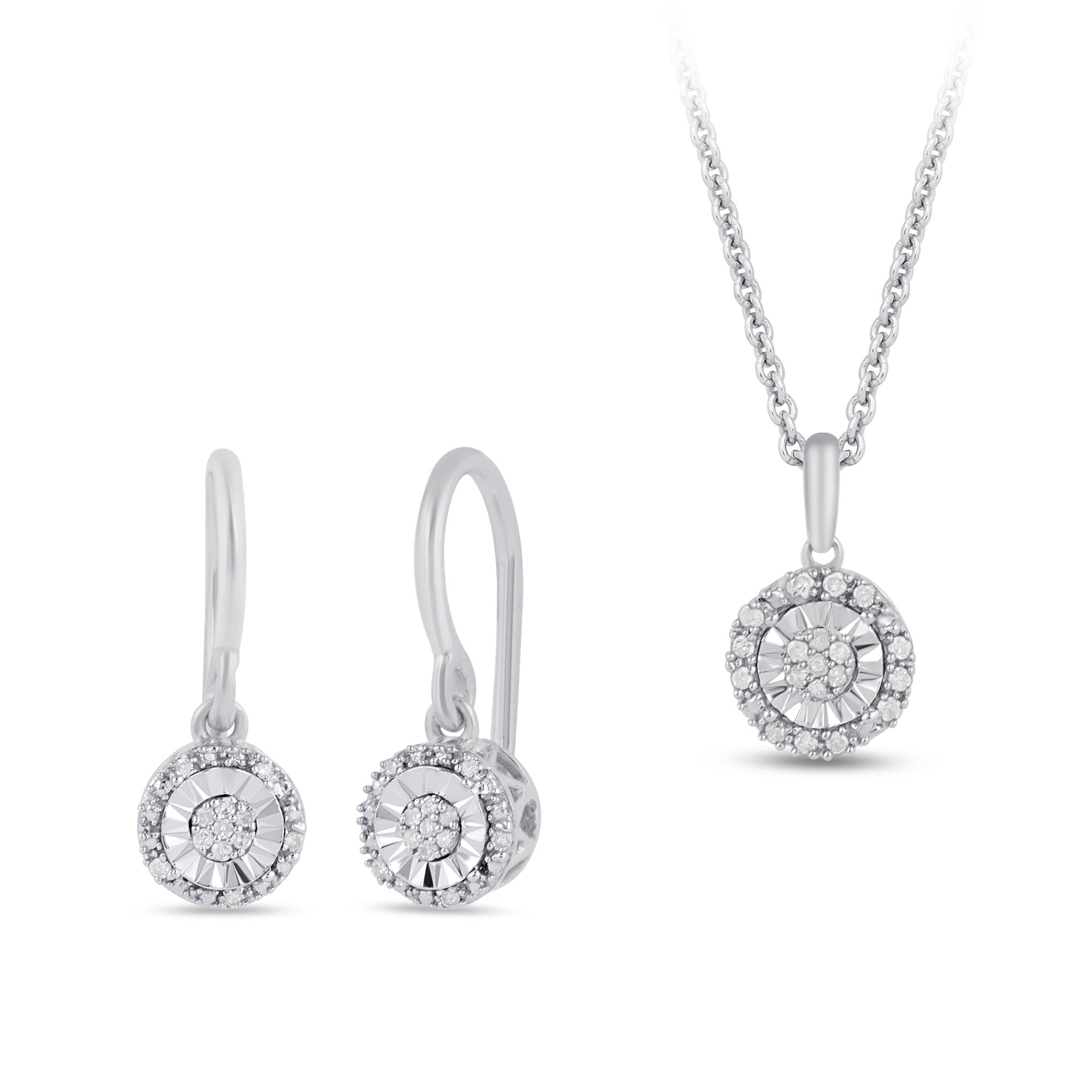 Diamond Miracle Halo Earring & Necklace Set in Sterling Silver Jewellery Sets Bevilles 