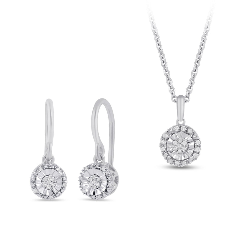 Diamond Miracle Halo Earring & Necklace Set in Sterling Silver Jewellery Sets Bevilles 