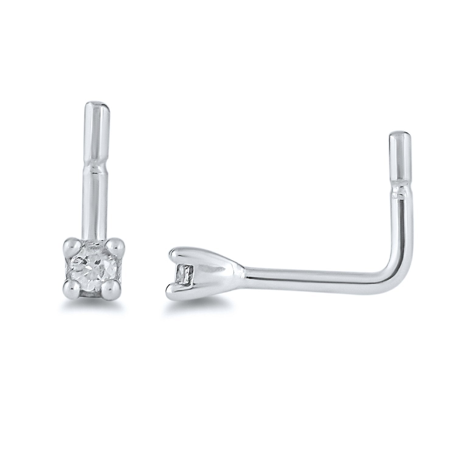 Diamond Set Nose Ring Pin in Sterling Silver Nose Rings Bevilles 