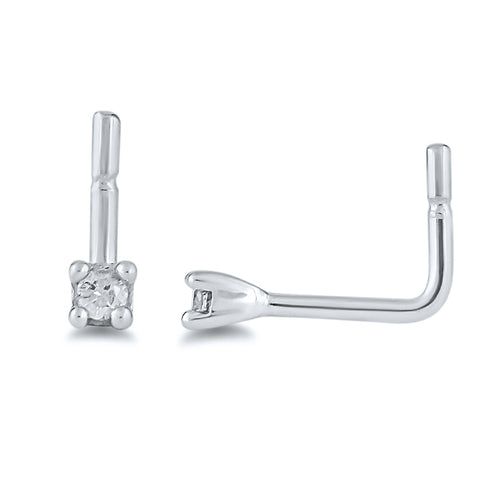 Diamond Set Nose Ring Pin in Sterling Silver Nose Rings Bevilles 