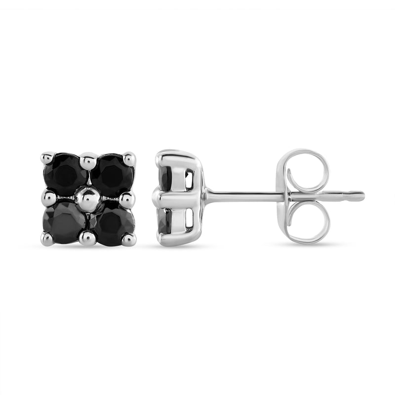 Flower Stud Earrings with Black Spinel in Sterling Silver Earrings Bevilles 