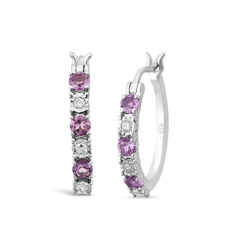 Amethyst & Diamond Hoop Earrings Earrings Bevilles 