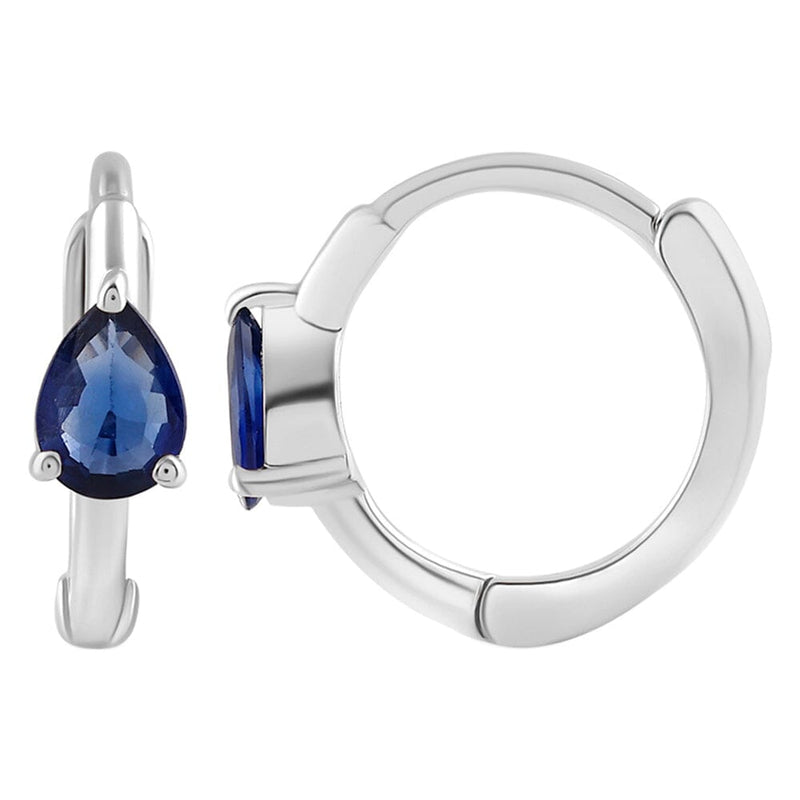 Pear Shaped Sapphire Huggie Hoop Earrings in Sterling Silver Earrings Bevilles 