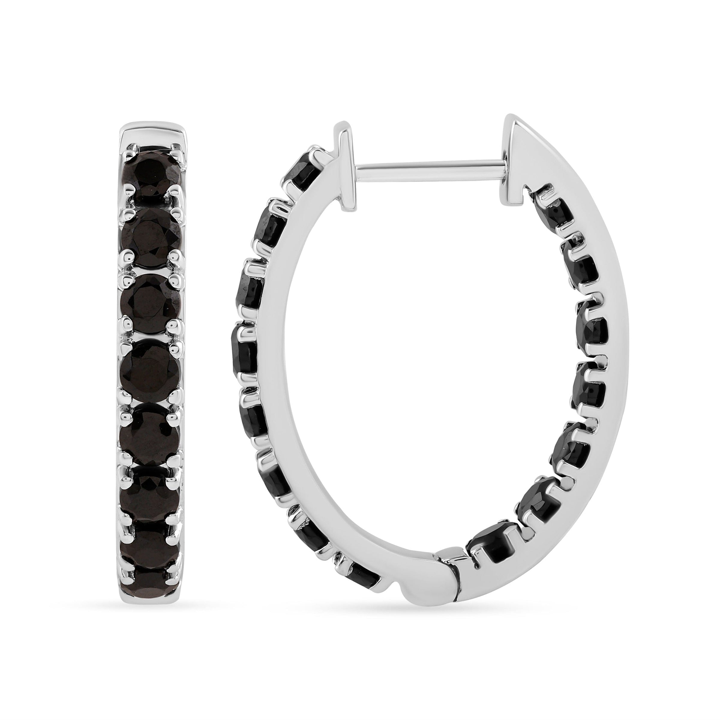 Inside Out Hoop Earrings with Black Spinel in Sterling Silver Earrings Bevilles 