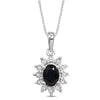 Oval Created Sapphire Necklace with 0.05ct of Diamonds in Sterling Silver Rings Bevilles 