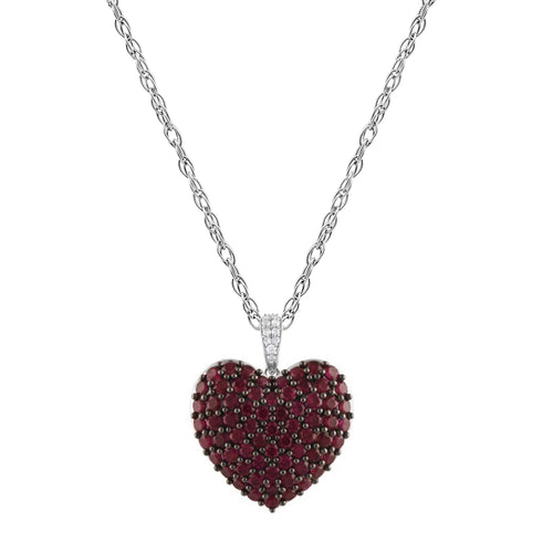 Sterling Silver Created Ruby and Diamond Heart Necklace Necklaces Bevilles 