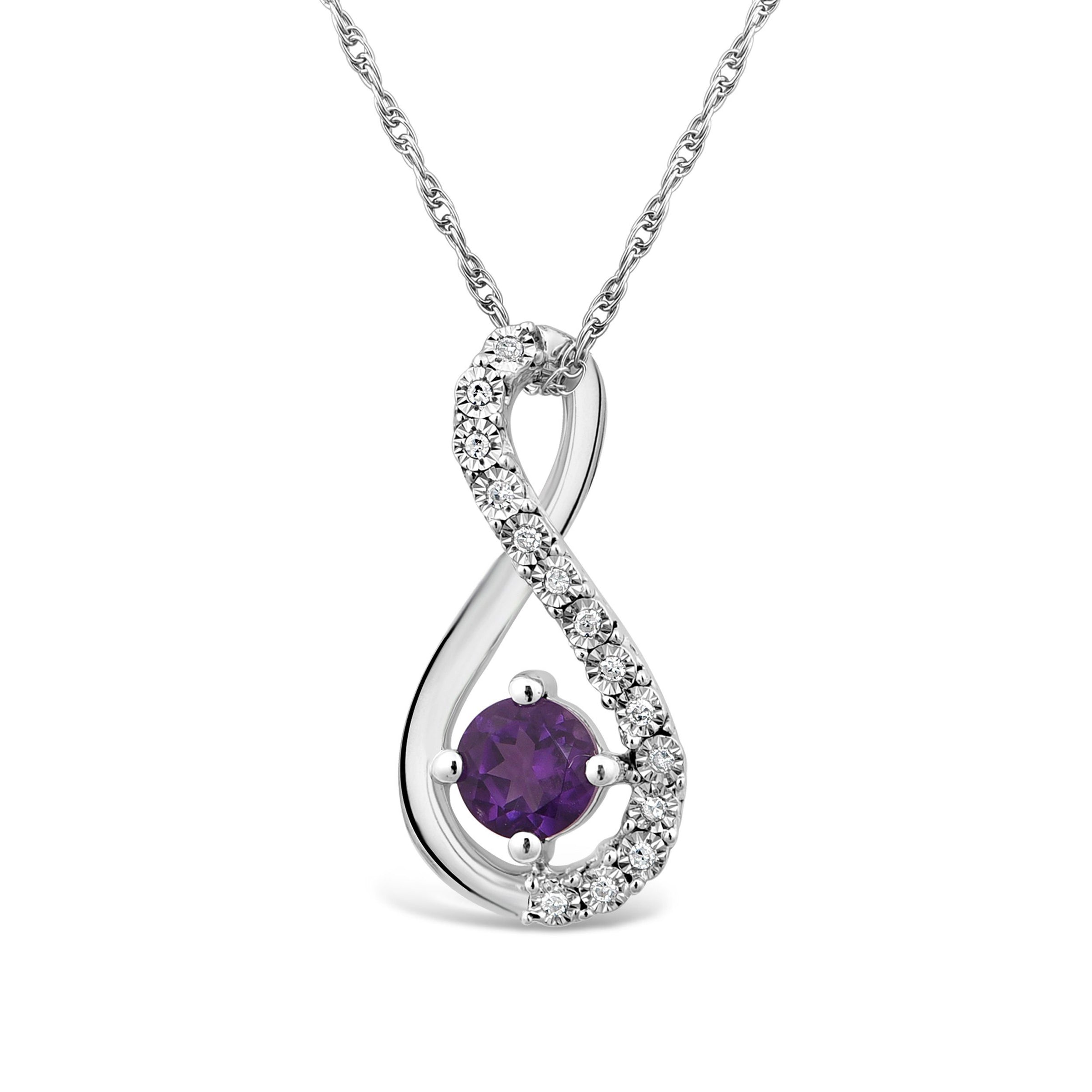 Amethyst & Diamond Infinity Necklace in Sterling Silver Necklaces Bevilles 