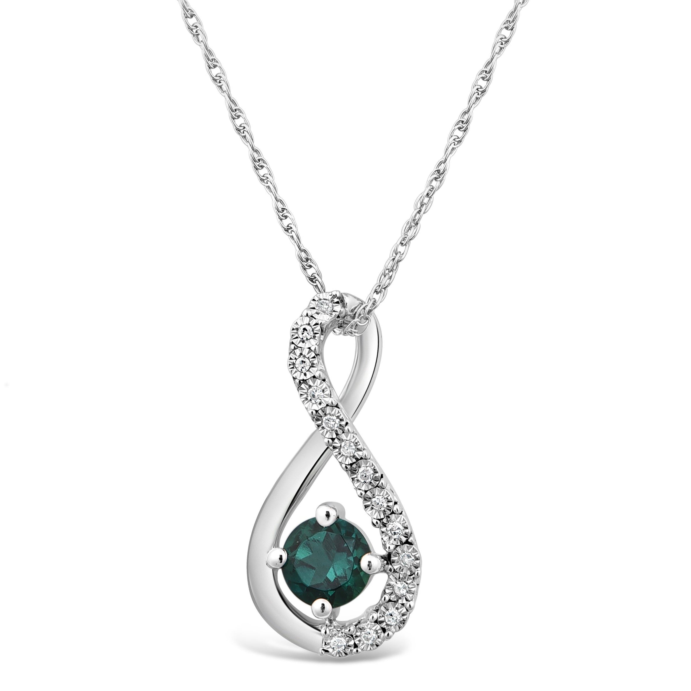 Created Emerald & Diamond Infinity Necklace in Sterling Silver Necklaces Bevilles 