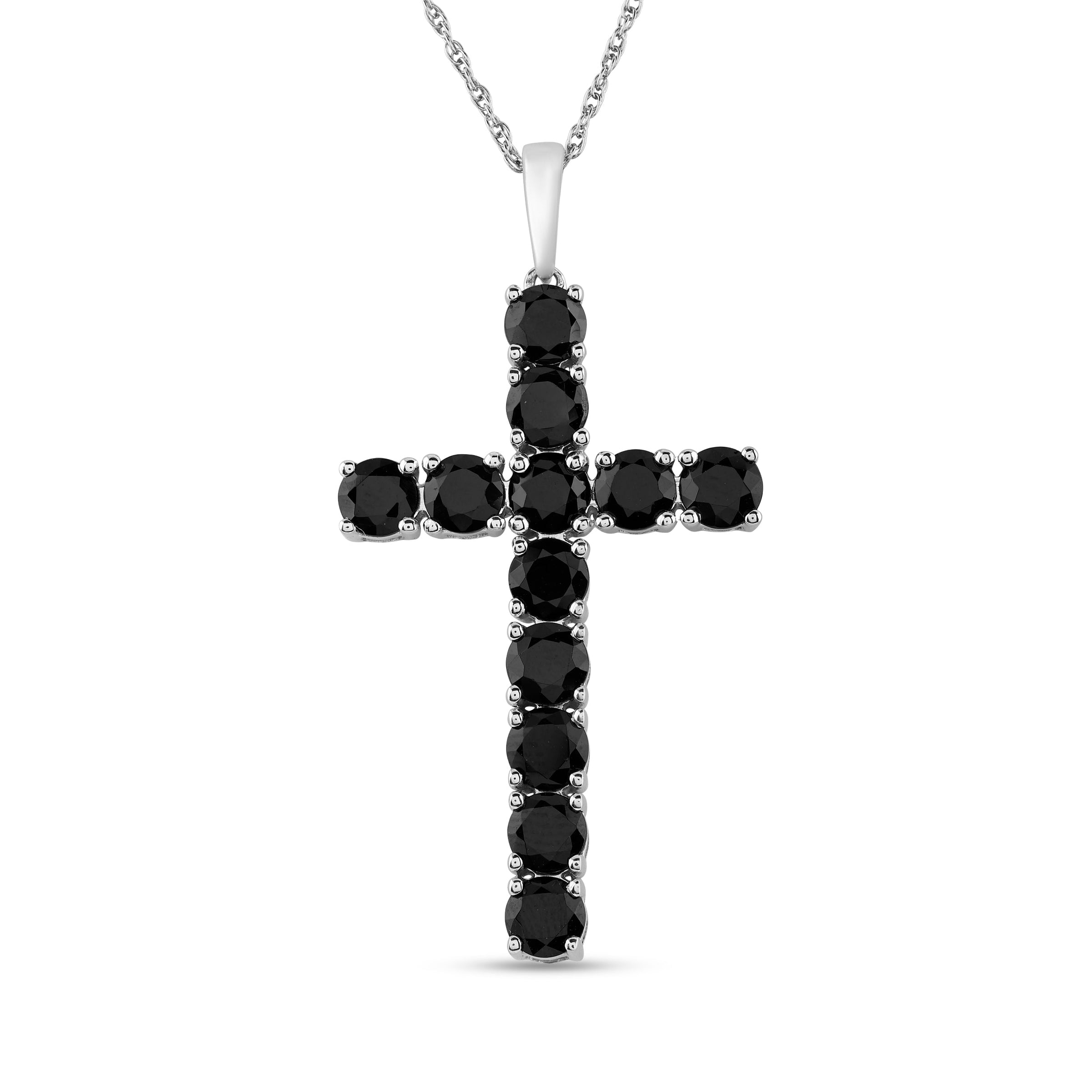 Cross Necklace with Black Spinel in Sterling Silver Necklaces Bevilles 