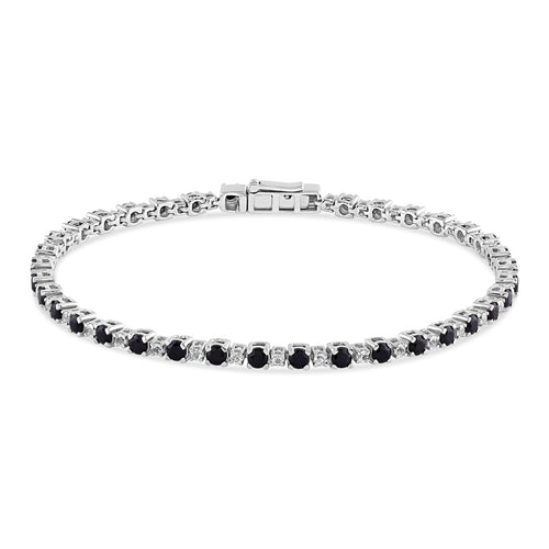 Diamond Set Black and White Created Sapphire Tennis Bracelet in 9ct Yellow Gold Bracelets Bevilles 
