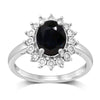 Oval Created Sapphire Ring with 0.10ct of Diamonds in Sterling Silver Rings Bevilles 