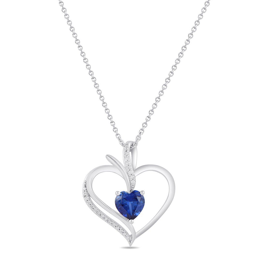 Created Sapphire & Diamond Heart Necklace in Sterling Silver Necklaces Bevilles 