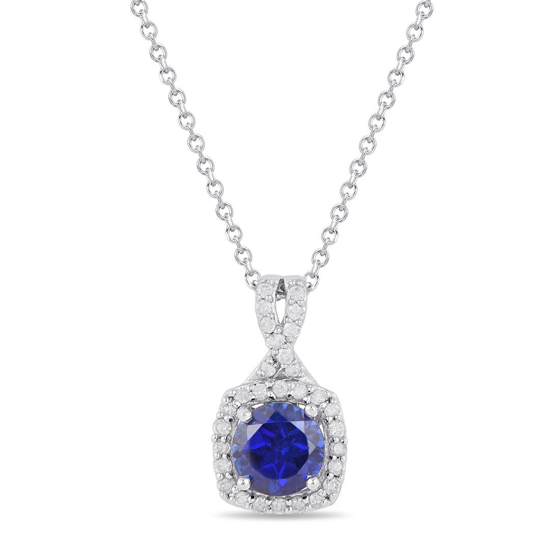 Created Sapphire Necklace with 1/5ct of Diamonds in Sterling Silver Necklaces Bevilles 
