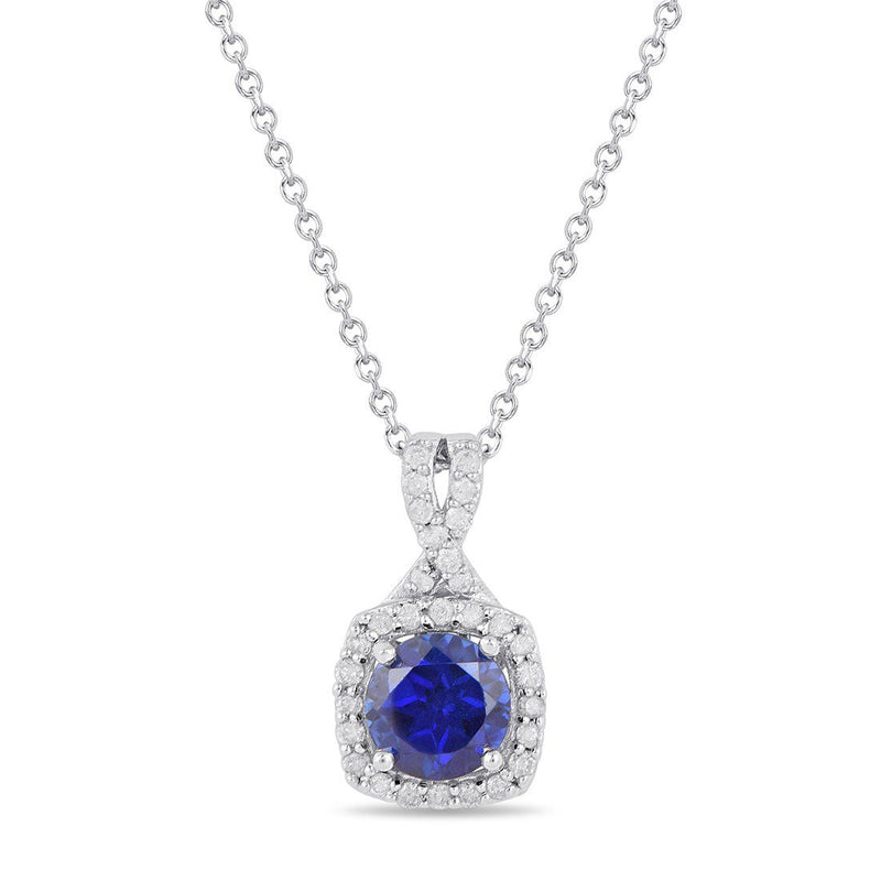 Created Sapphire Necklace with 1/5ct of Diamonds in Sterling Silver Necklaces Bevilles 