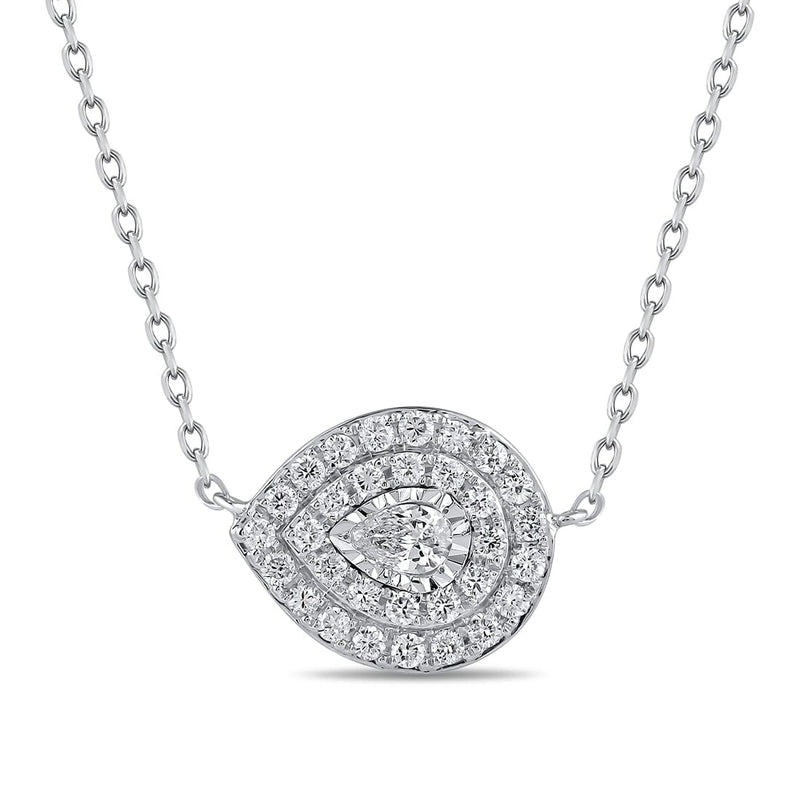 Soliataire Double Halo Pear Shaped Slider Necklace with 0.35ct of Laboratory Grown Diamonds in Sterling Silver and Platinum Necklaces Bevilles 