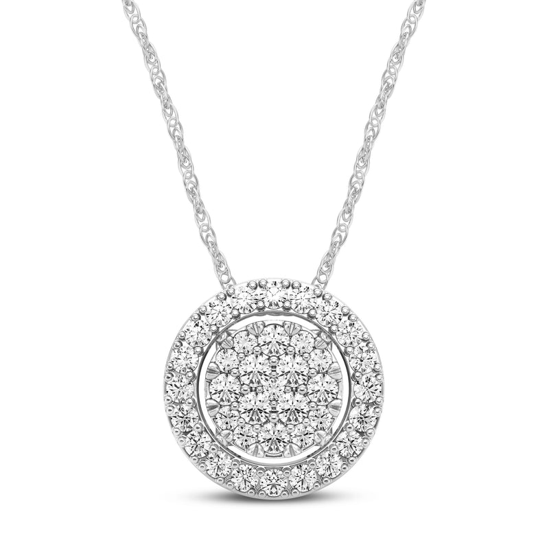 Mirage Halo Necklace with 1/2ct of Laboratory Grown Diamonds in Sterling Silver and Platinum Necklaces Bevilles 