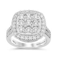Halo Cushion Shaped Ring With 1.00ct of Laboratory Grown Diamonds in Mirage Sterling Silver and Platinum Rings Bevilles 