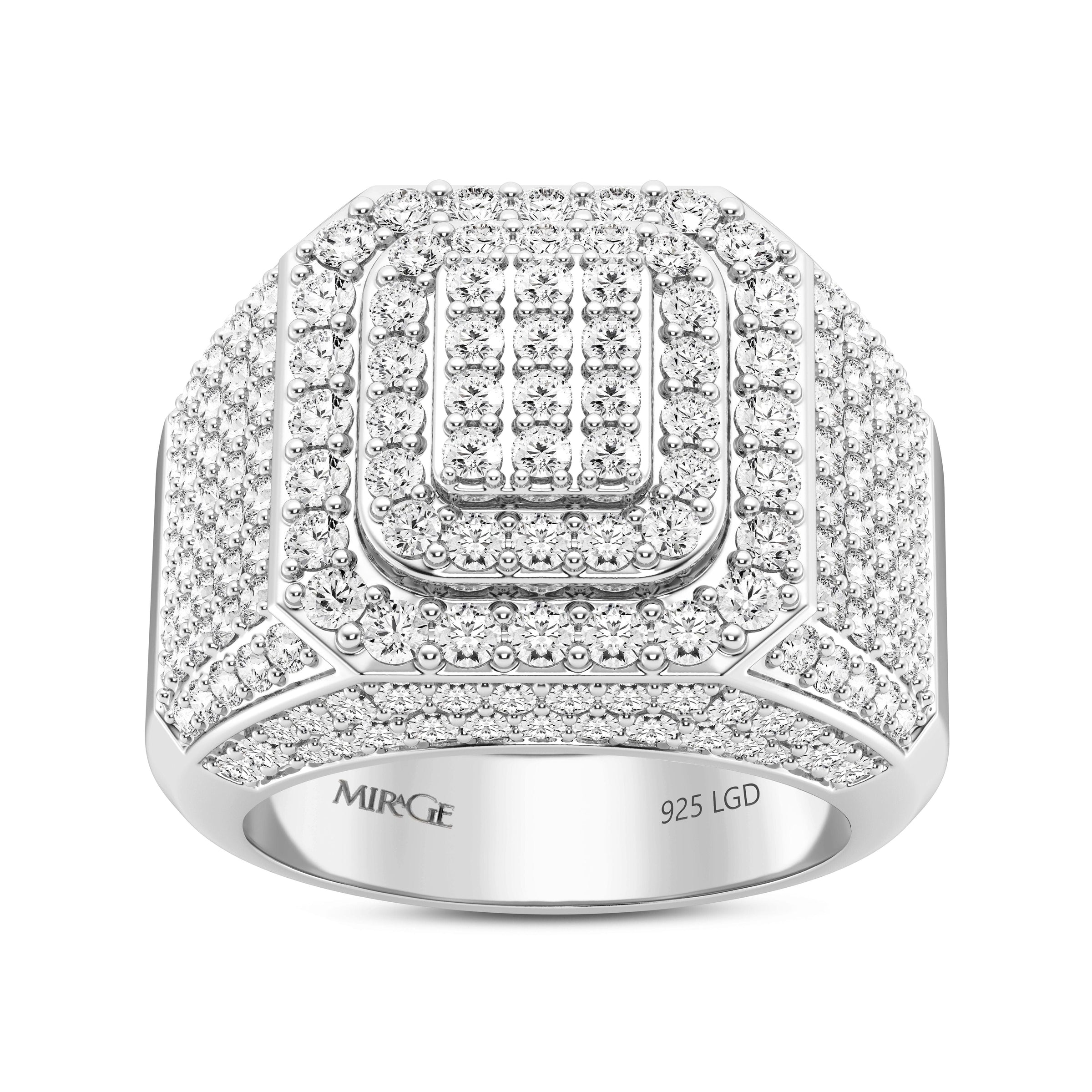 Men's Double Halo Ring with 3.35ct of Laboratory Grown Diamonds in Mirage Sterling Silver and Platinum Rings Bevilles 