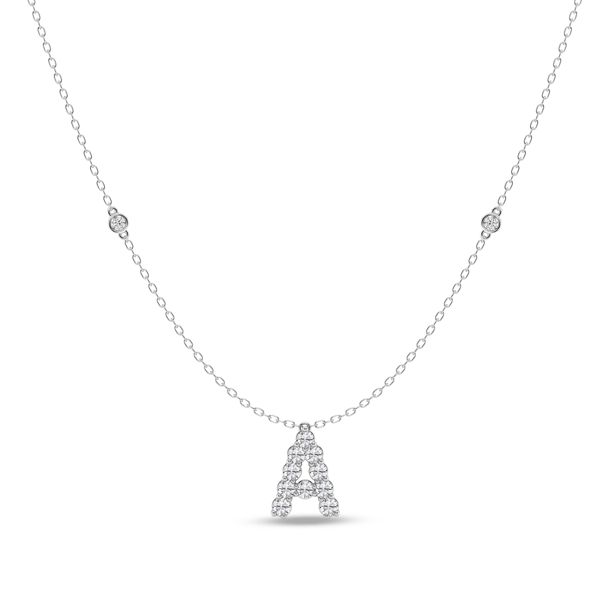 Brilliant Claw Initial A Slider Necklace with 0.40ct of Laboratory Grown Diamonds in Mirage Sterling Silver and Platinum Necklaces Bevilles 