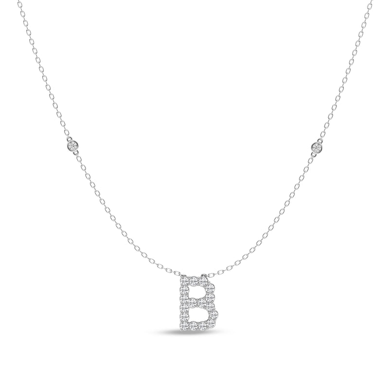 Brilliant Claw Initial B Slider Necklace with 0.40ct of Laboratory Grown Diamonds in Mirage Sterling Silver and Platinum Necklaces Bevilles 