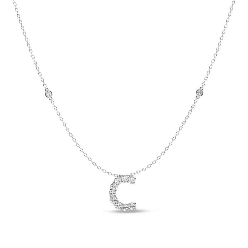 Brilliant Claw Initial C Slider Necklace with 0.40ct of Laboratory Grown Diamonds in Mirage Sterling Silver and Platinum Necklaces Bevilles 