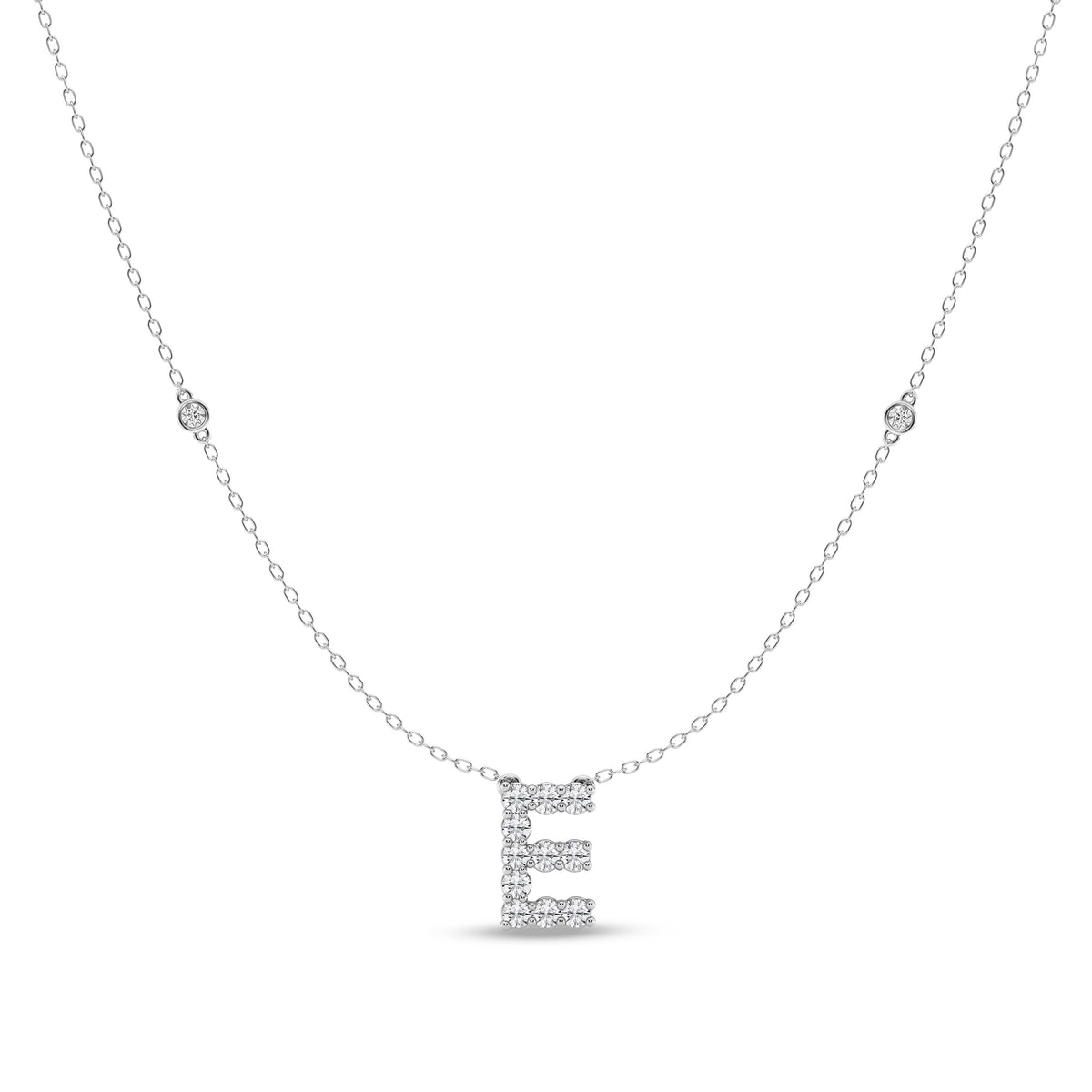 Brilliant Claw Initial E Slider Necklace with 0.40ct of Laboratory Grown Diamonds in Mirage Sterling Silver and Platinum Necklaces Bevilles 