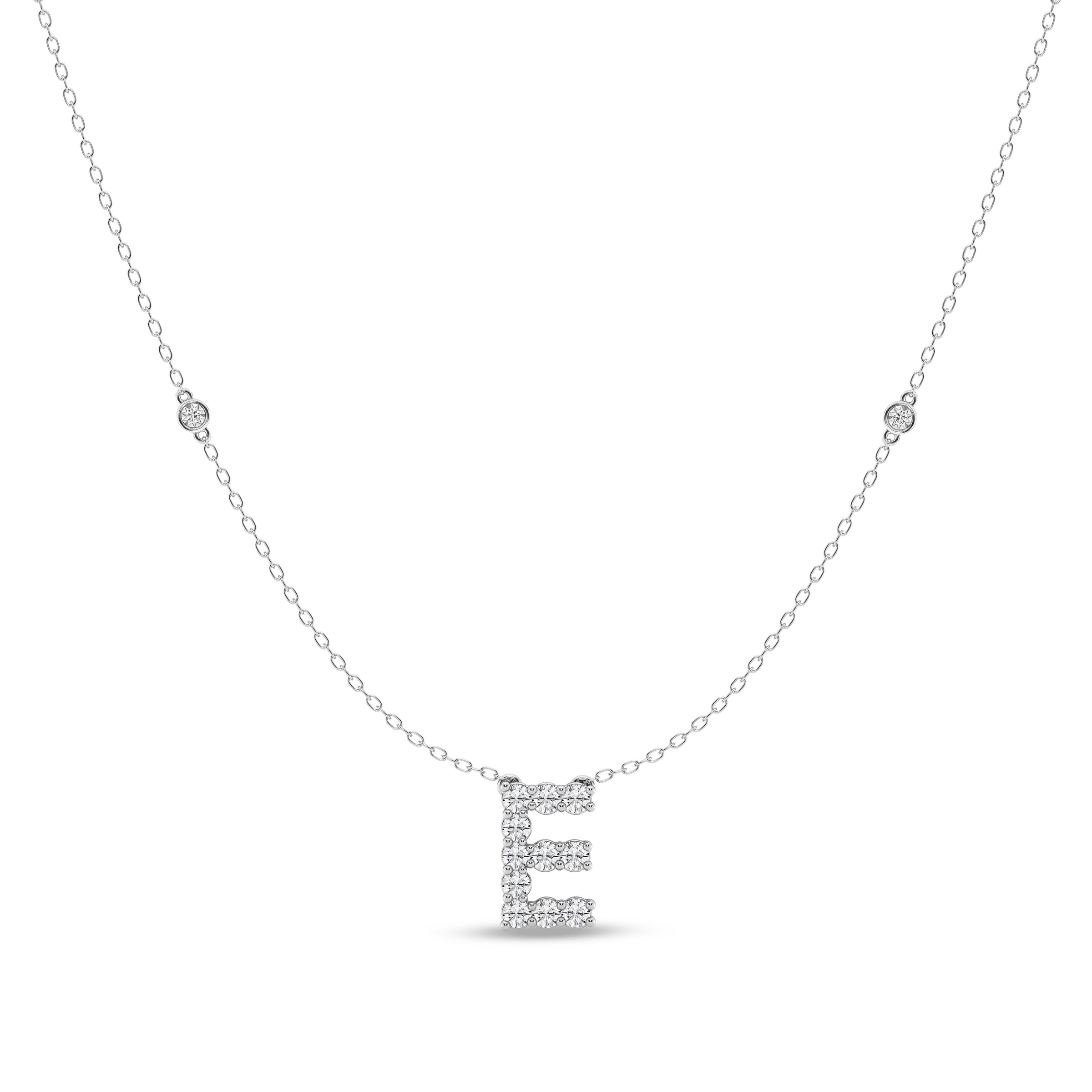Brilliant Claw Initial E Slider Necklace with 0.40ct of Laboratory Grown Diamonds in Mirage Sterling Silver and Platinum Necklaces Bevilles 