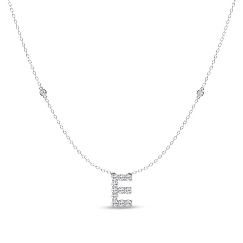 Brilliant Claw Initial E Slider Necklace with 0.40ct of Laboratory Grown Diamonds in Mirage Sterling Silver and Platinum Necklaces Bevilles 