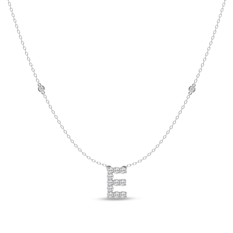 Brilliant Claw Initial E Slider Necklace with 0.40ct of Laboratory Grown Diamonds in Mirage Sterling Silver and Platinum Necklaces Bevilles 