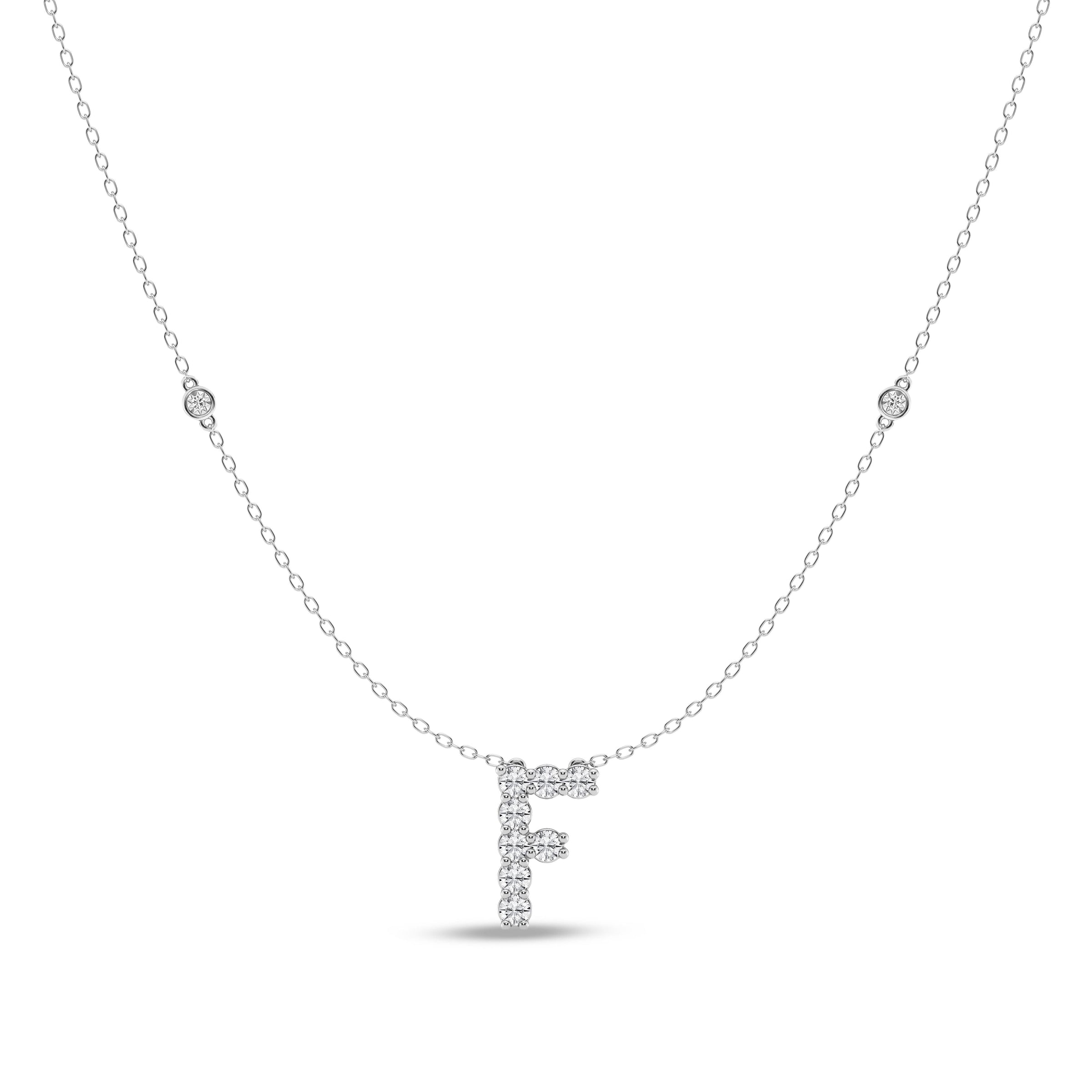 Brilliant Claw Initial F Slider Necklace with 0.40ct of Laboratory Grown Diamonds in Mirage Sterling Silver and Platinum Necklaces Bevilles 