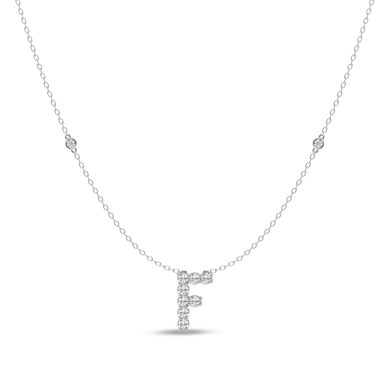Brilliant Claw Initial F Slider Necklace with 0.40ct of Laboratory Grown Diamonds in Mirage Sterling Silver and Platinum Necklaces Bevilles 