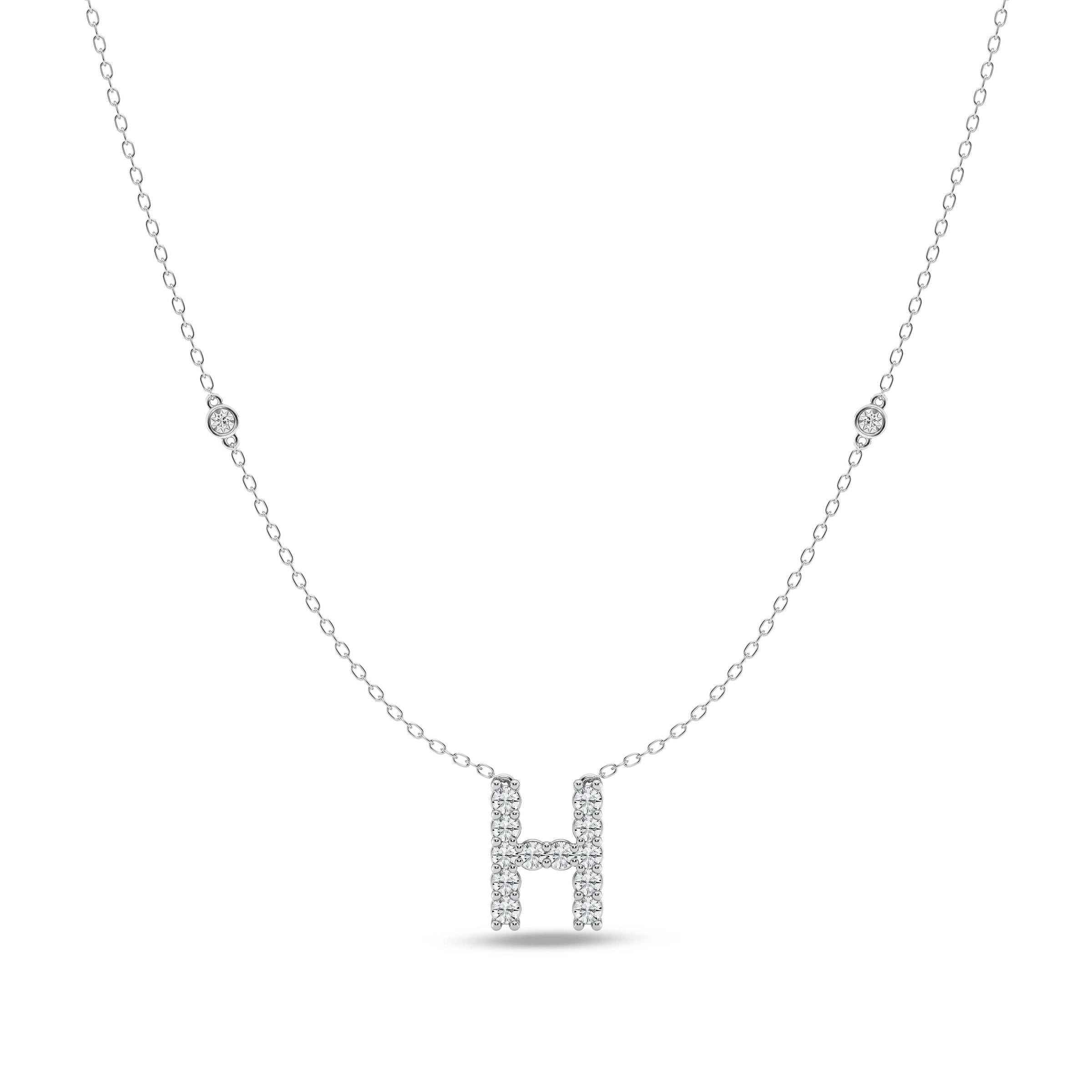 Brilliant Claw Initial H Slider Necklace with 0.40ct of Laboratory Grown Diamonds in Mirage Sterling Silver and Platinum Necklaces Bevilles 