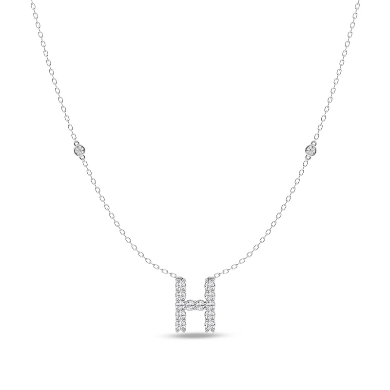 Brilliant Claw Initial H Slider Necklace with 0.40ct of Laboratory Grown Diamonds in Mirage Sterling Silver and Platinum Necklaces Bevilles 