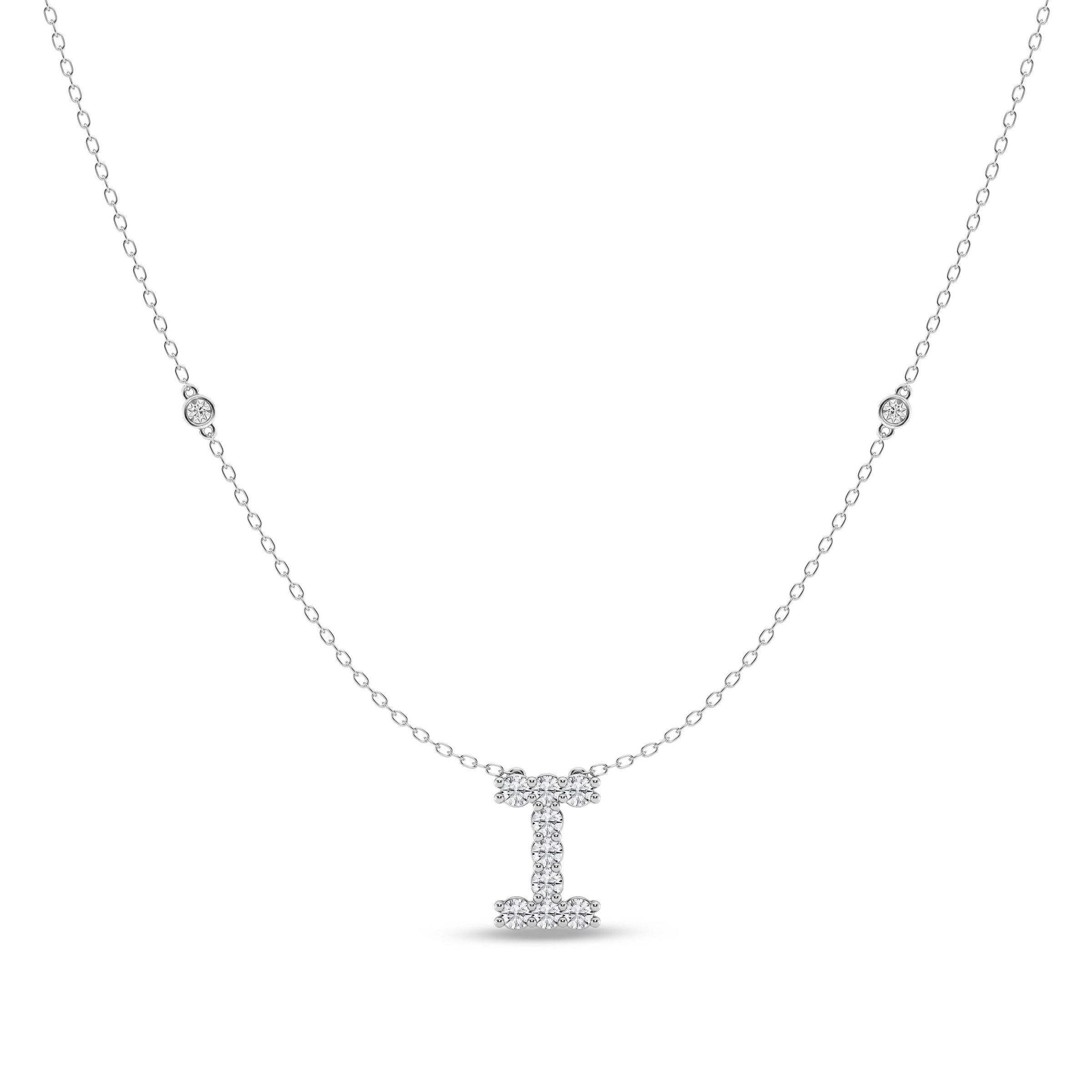 Brilliant Claw Initial I Slider Necklace with 0.40ct of Laboratory Grown Diamonds in Mirage Sterling Silver and Platinum Necklaces Bevilles 