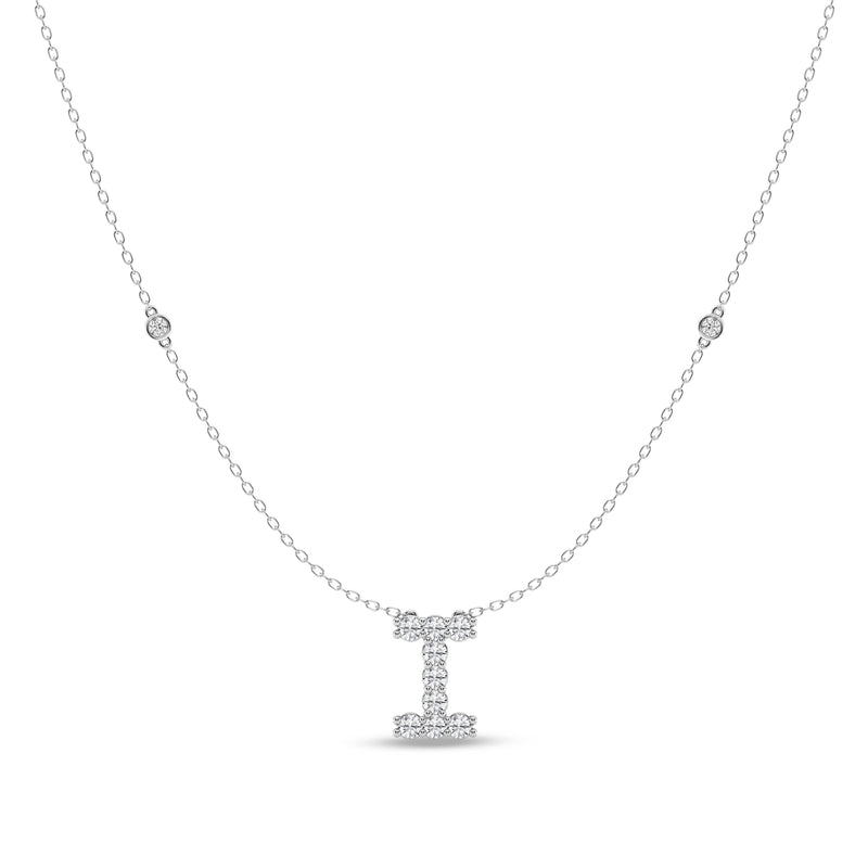 Brilliant Claw Initial I Slider Necklace with 0.40ct of Laboratory Grown Diamonds in Mirage Sterling Silver and Platinum Necklaces Bevilles 
