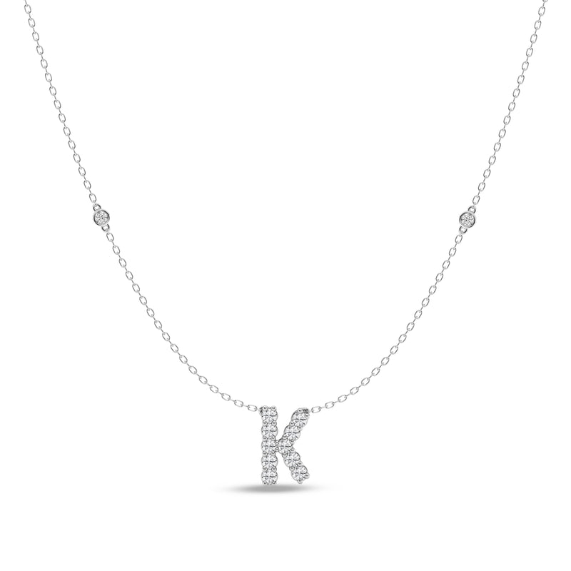Brilliant Claw Initial K Slider Necklace with 0.40ct of Laboratory Grown Diamonds in Mirage Sterling Silver and Platinum Necklaces Bevilles 