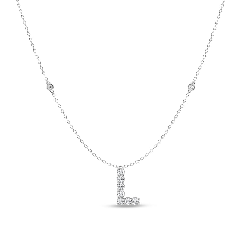 Brilliant Claw Initial L Slider Necklace with 0.40ct of Laboratory Grown Diamonds in Mirage Sterling Silver and Platinum Necklaces Bevilles 