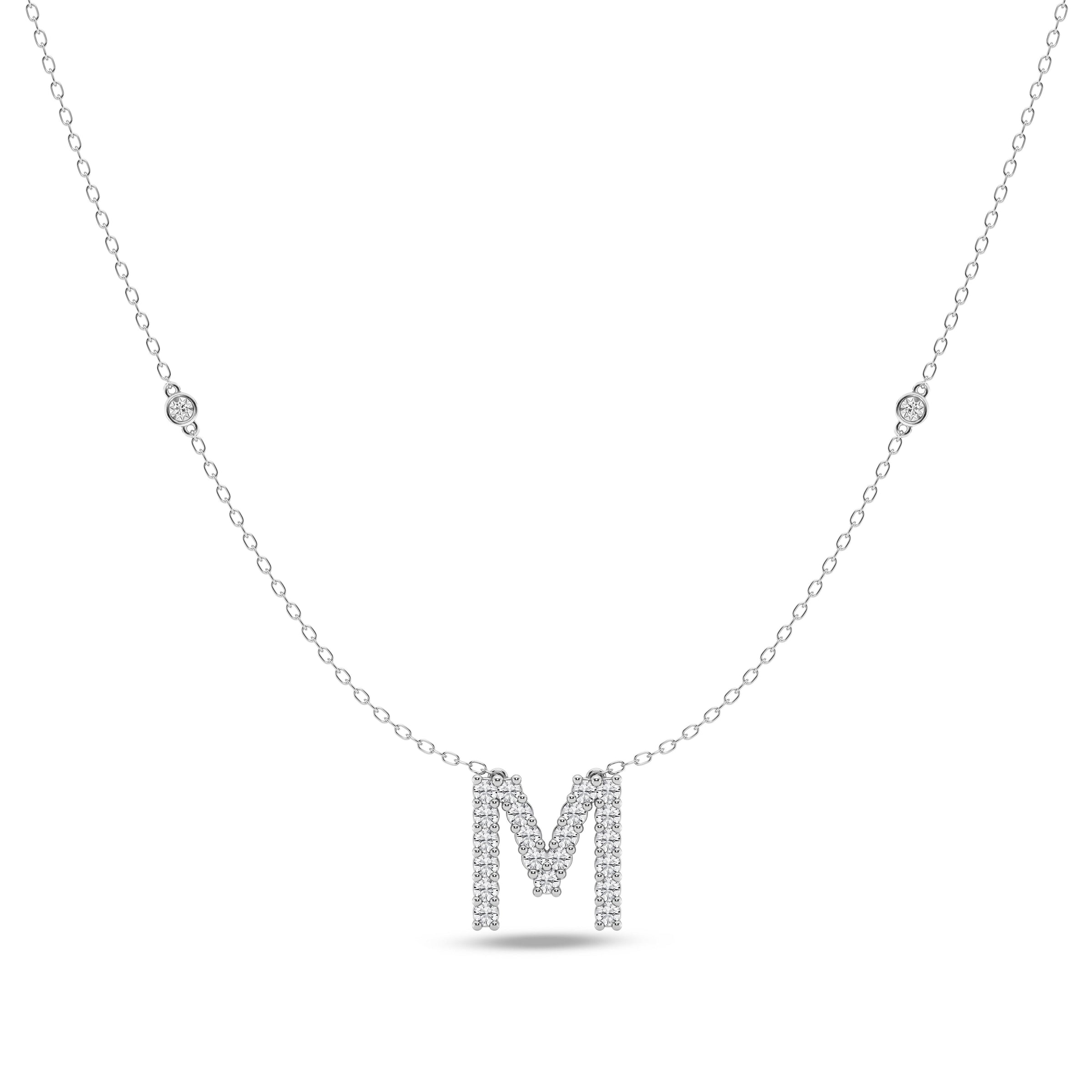 Brilliant Claw Initial M Slider Necklace with 0.40ct of Laboratory Grown Diamonds in Mirage Sterling Silver and Platinum Necklaces Bevilles 