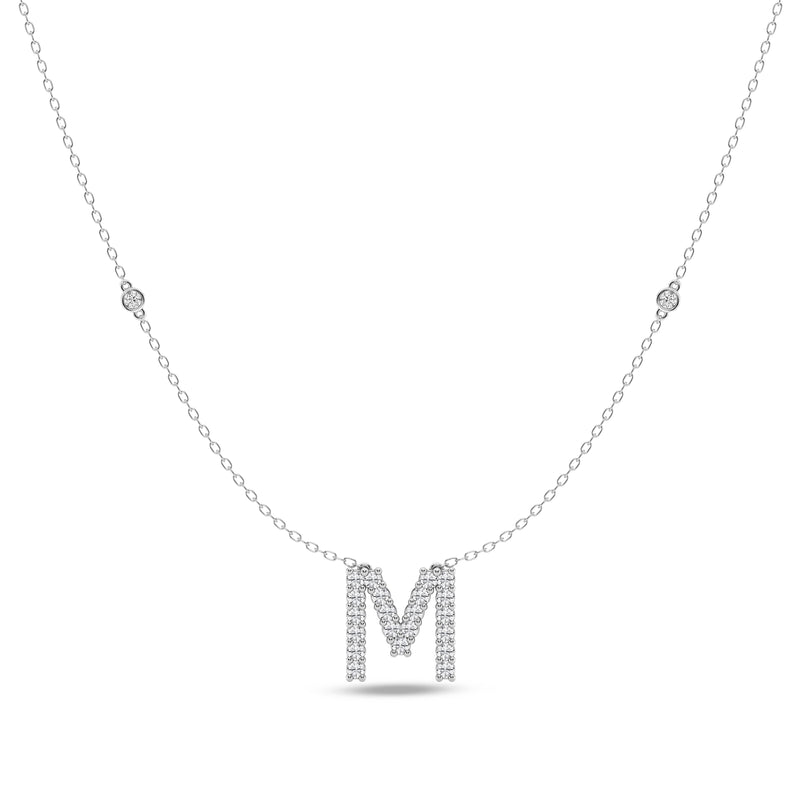 Brilliant Claw Initial M Slider Necklace with 0.40ct of Laboratory Grown Diamonds in Mirage Sterling Silver and Platinum Necklaces Bevilles 